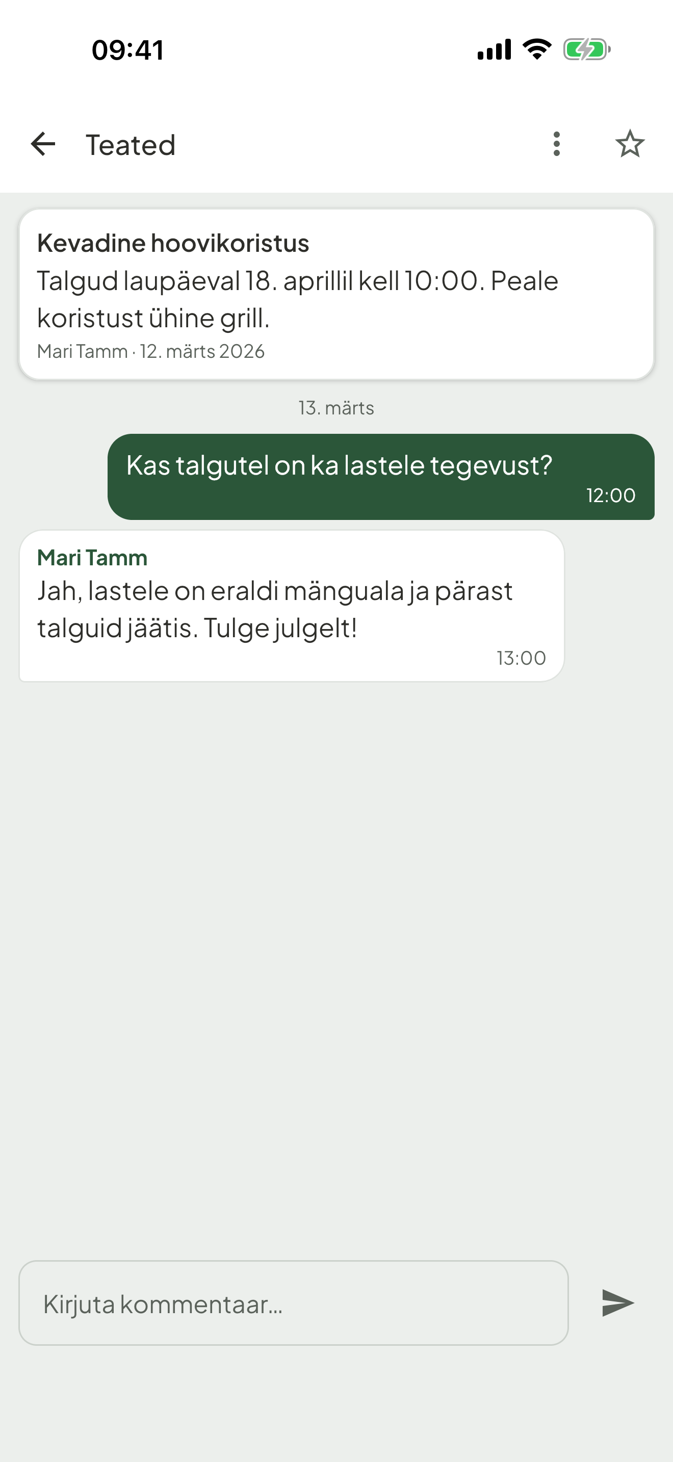 Mobiiliäpi vaated: Suhtlus. demoandmed.